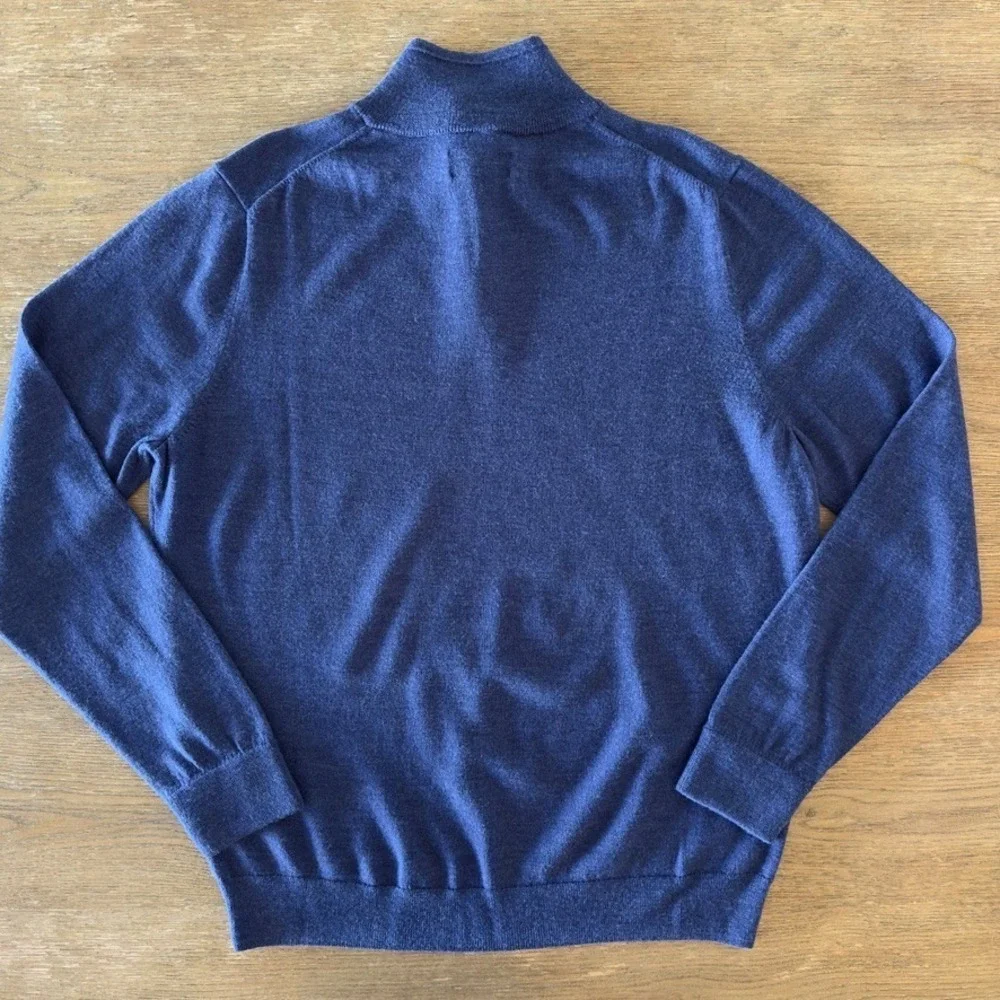 Nordstrom 100% Washable Merino‎ Wool 1/4 Zip Sweater-Blue-Contrast Neck-Size XL